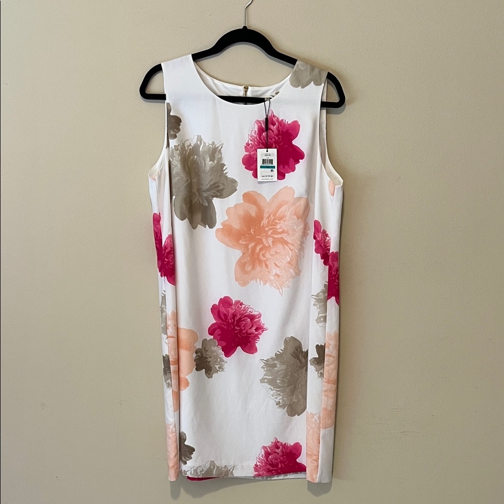 Calvin Klein Floral Midi Dress - Pink, Peach, Gray